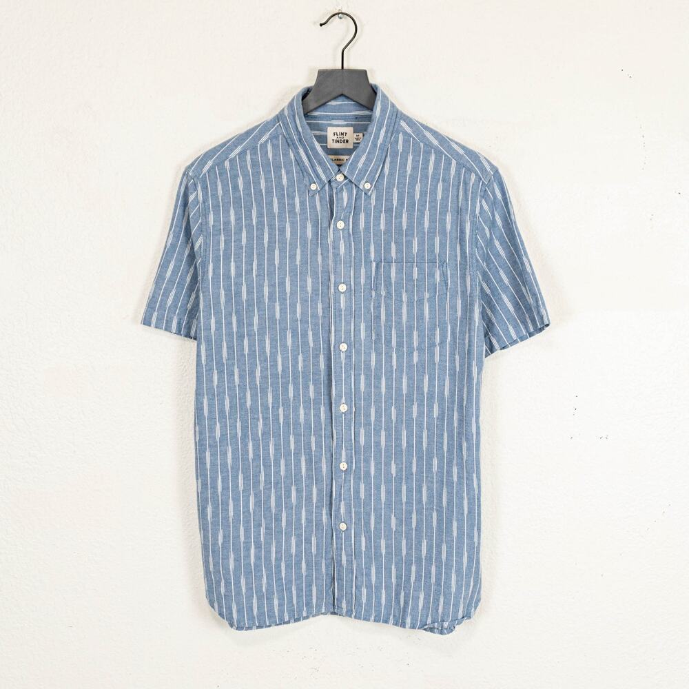 Flint and Tinder Classic Chambray Short Sleeve Shirt Blue size Medium